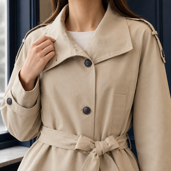 Women's Genevieve-Marie Belted Trench Jacket in Beige | Invictora.com