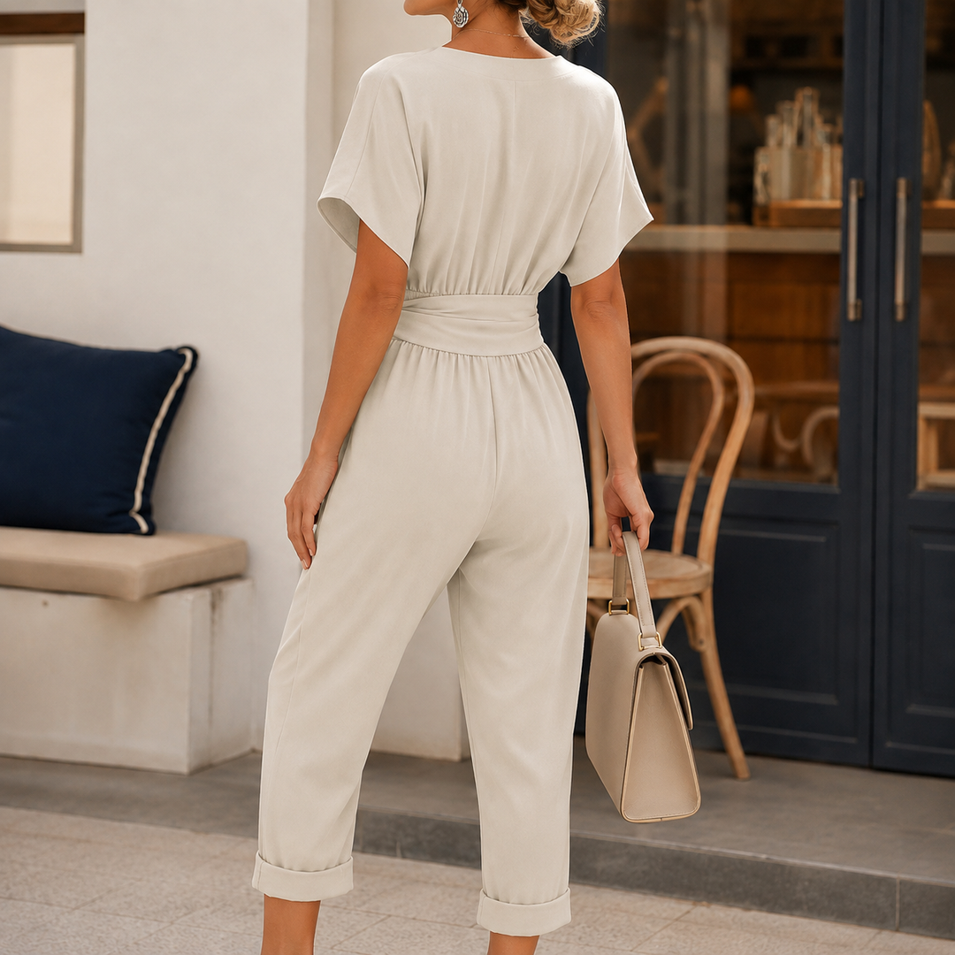 Women's Elodie Wrap Jumpsuit in Apricot | Invictora.com