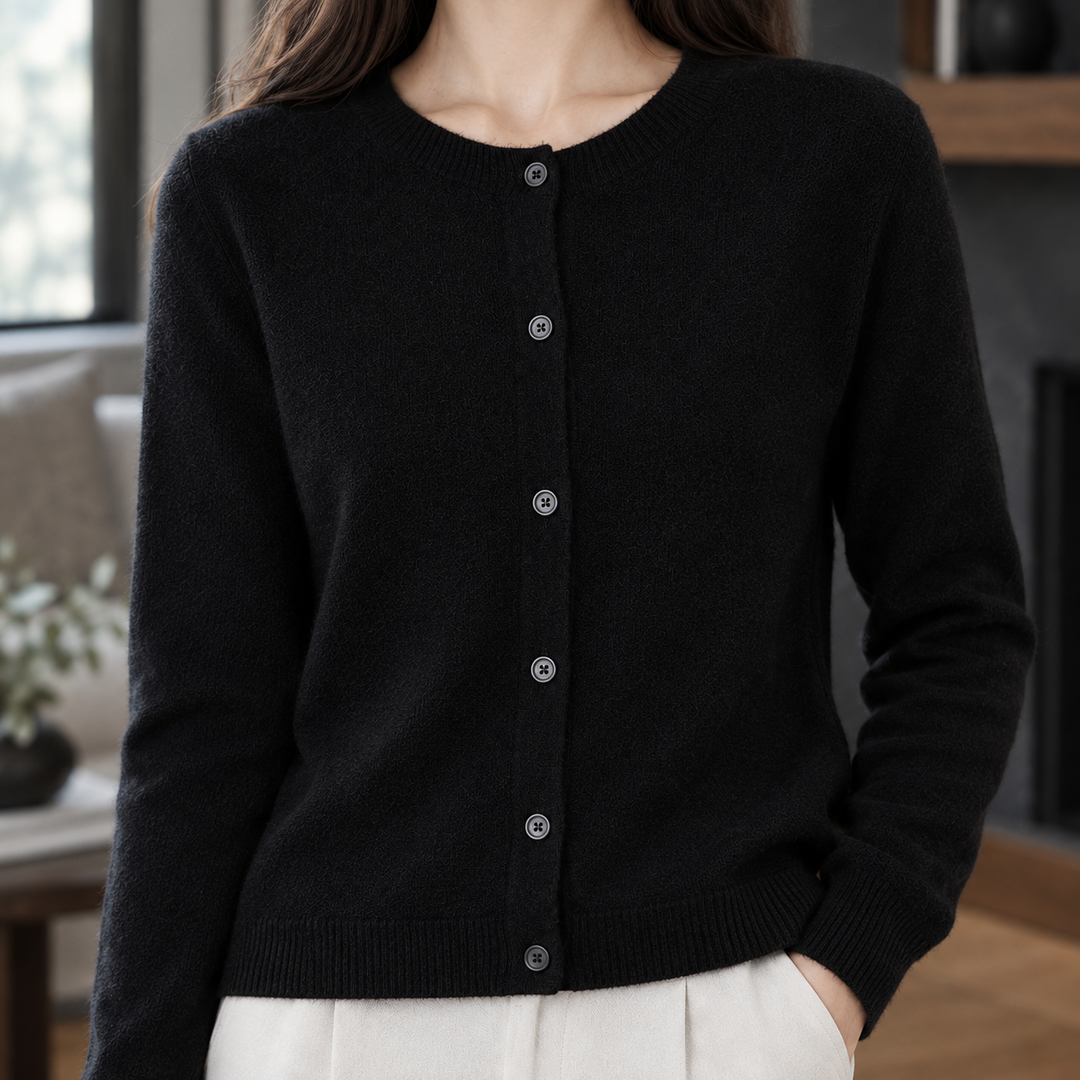 Women's Michelle Round Neck Cardigan in Black | Invictora.com