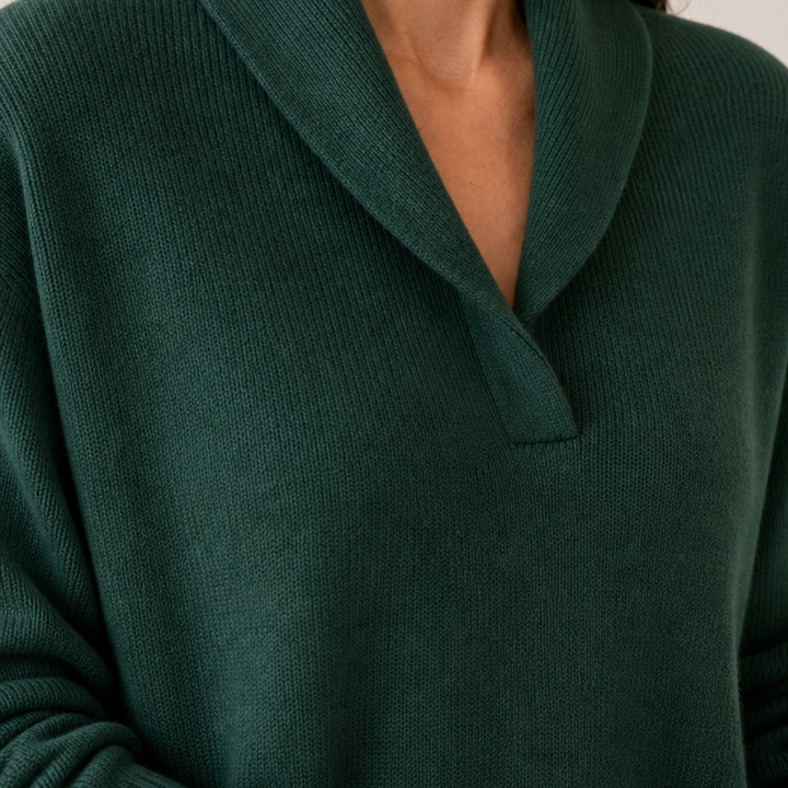 Women's Freya-Belle Shawl Collar Sweater in Green | Invictora.com