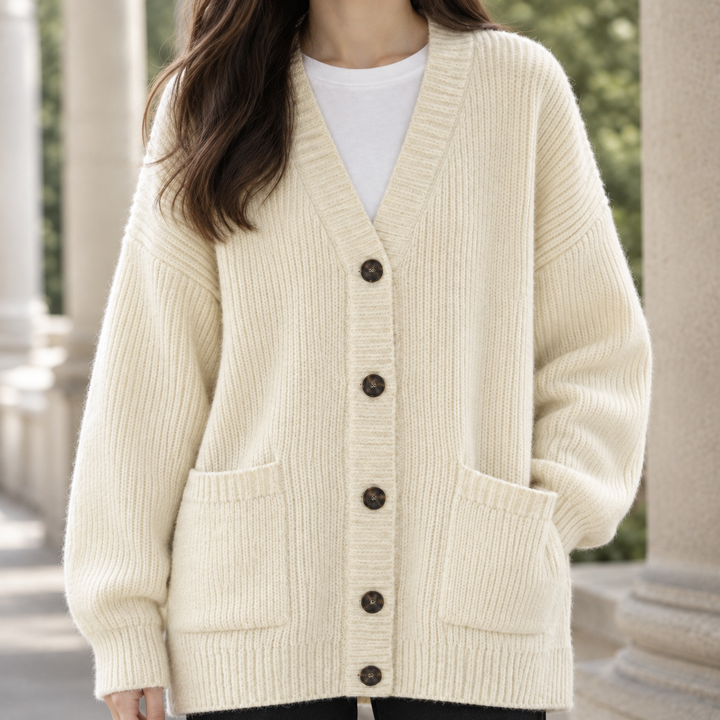 Women's Mireille-Sage Ribbed Cardigan in Creamy-white | Invictora.com