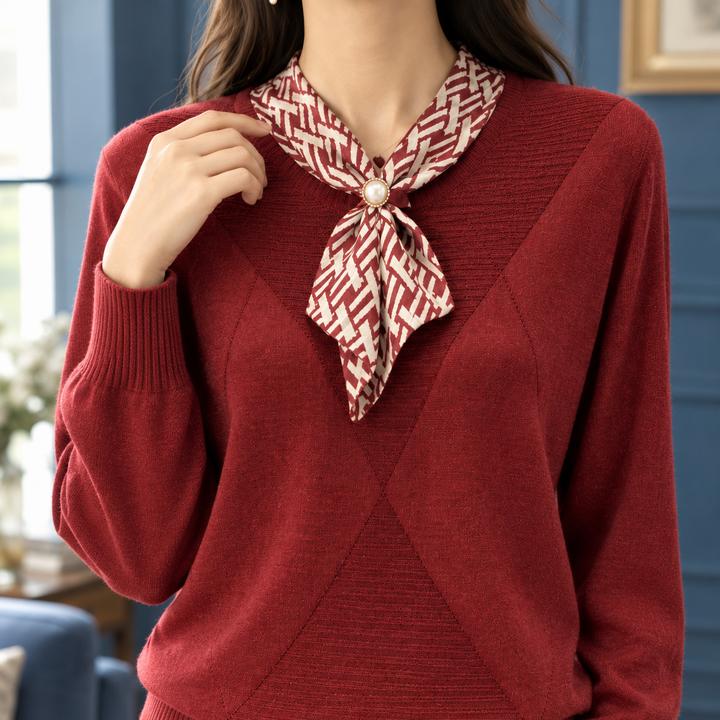 Women's Doverton Scarf Neck Sweater in Angora Red | Invictora.com