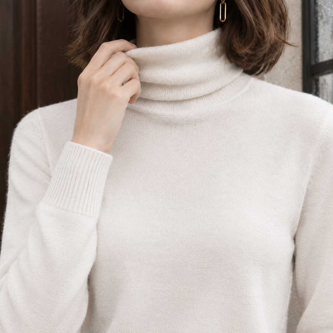 Women's Arwen-Claire Wool Turtleneck Sweater in White | Invictora.com