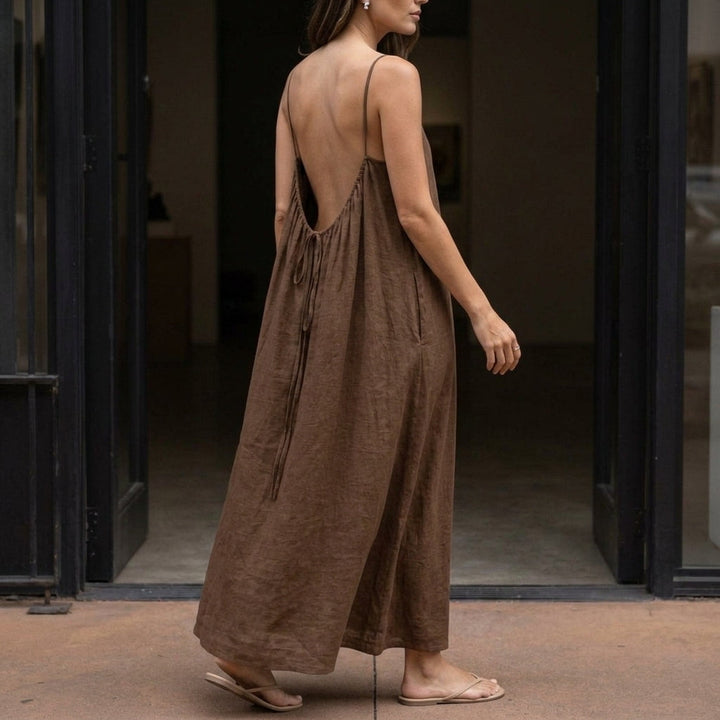 Women's Romy Backless Maxi Dress in Brown | Invictora.com