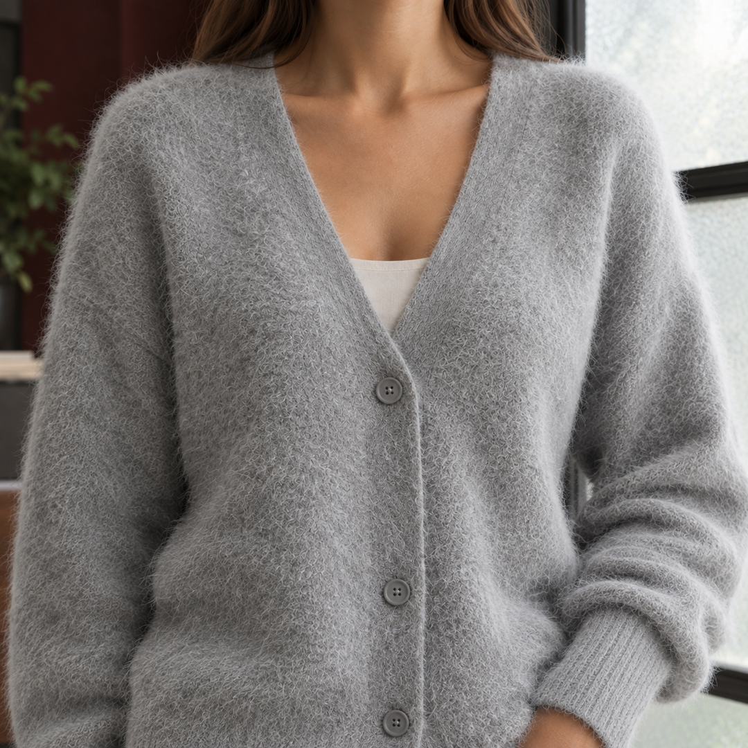 Women's Zelie-Louise V-Neck Cardigan in Gray | Invictora.com