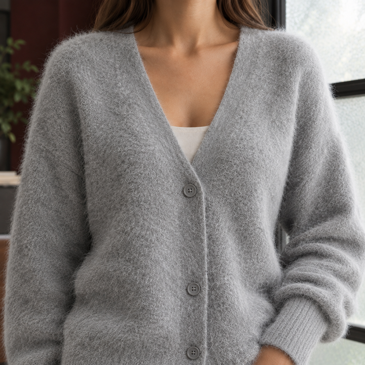Women's Zelie-Louise V-Neck Cardigan in Gray | Invictora.com