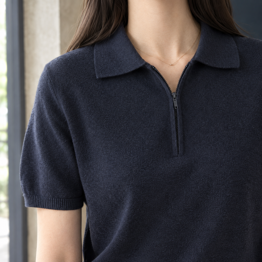 Women's Giulietta-Eve Zip Polo in Navy Blue | Invictora.com
