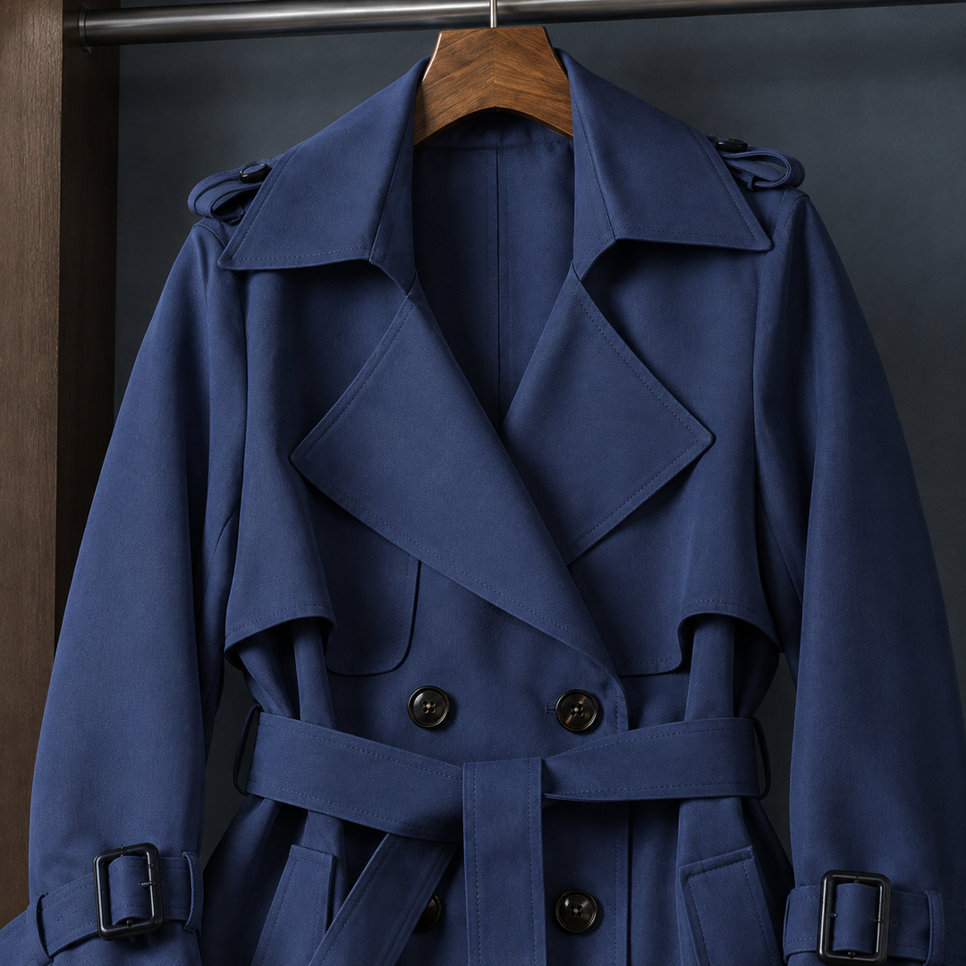 Women's Ancelin-Grace Belted Overcoat in Navy Blue | Invictora.com