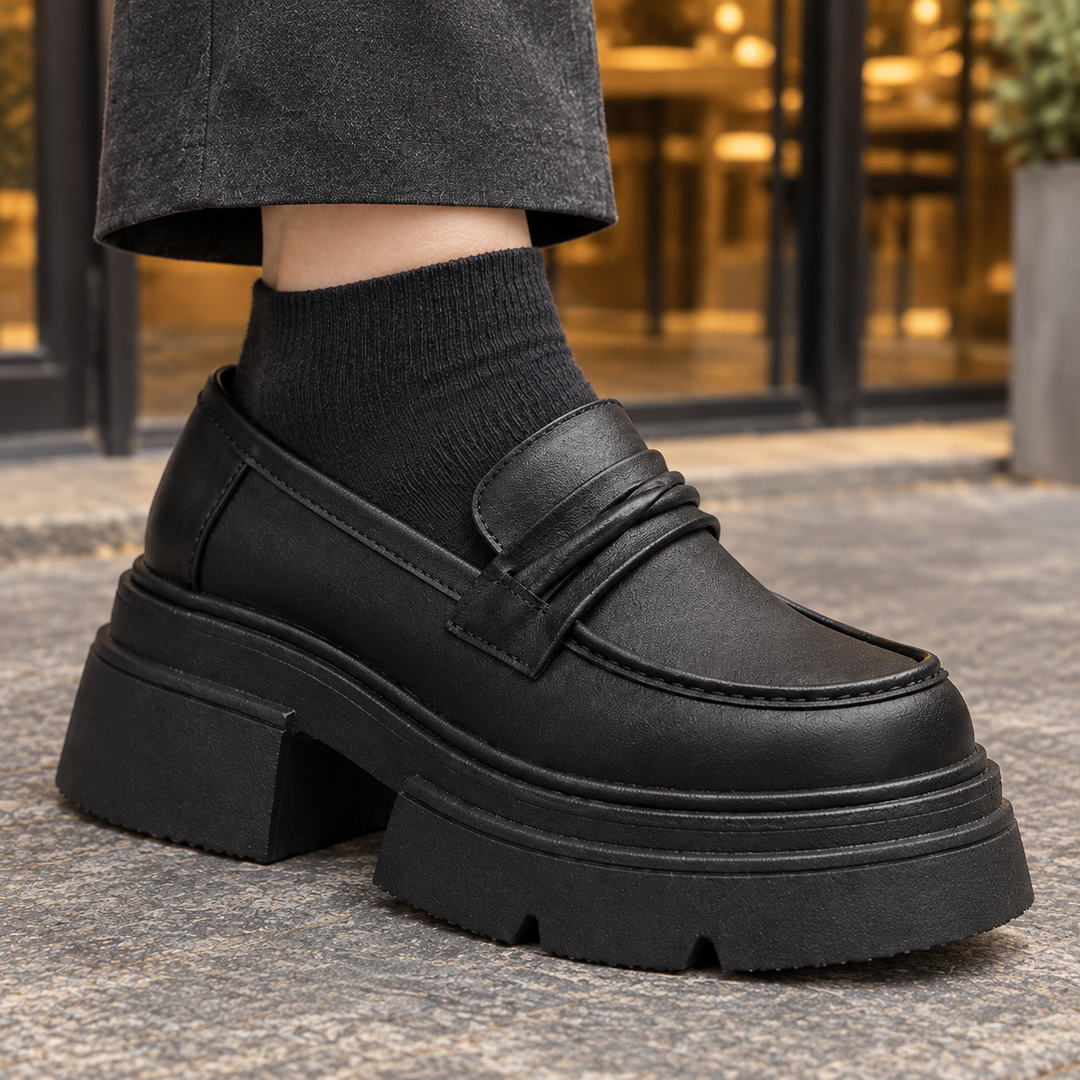 Women's Erbetta Platform Loafers in Black | Invictora.com