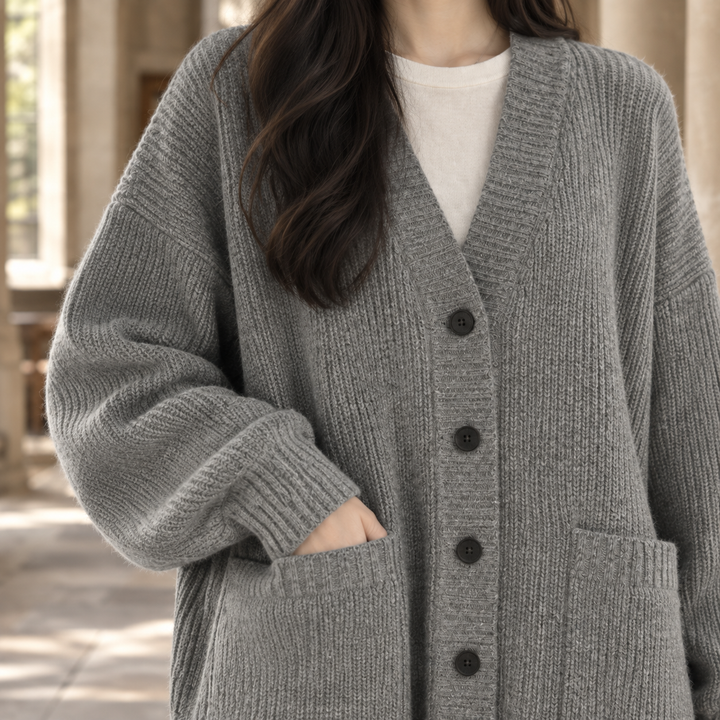 Women's Junia-Belle Ribbed Cardigan in Gray | Invictora.com