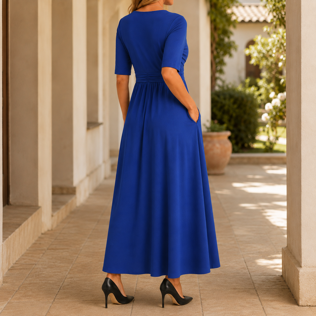 Women's Penelope-Louise Crossover Dress in Navy Blue | Invictora.com