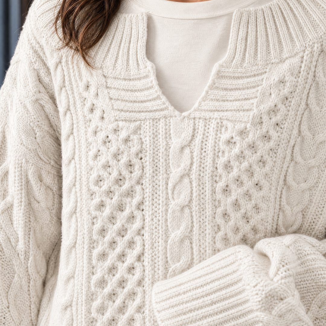 Women's Fernanda-Pearl Cable Sweater in White | Invictora.com