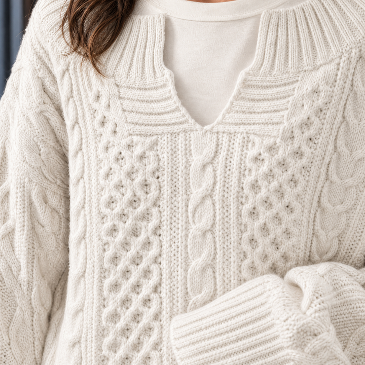 Women's Fernanda-Pearl Cable Sweater in White | Invictora.com