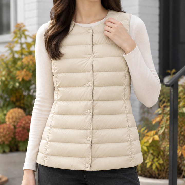 Women's Isabeau-Pearl Cashmere Vest in Beige | Invictora.com