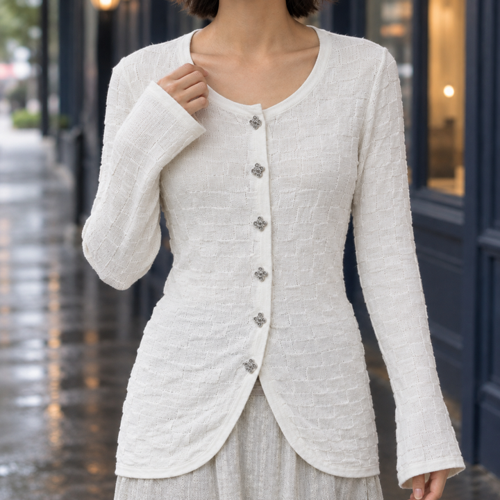Women's Ludovica-Elise Textured Cardigan in Cream White | Invictora.com