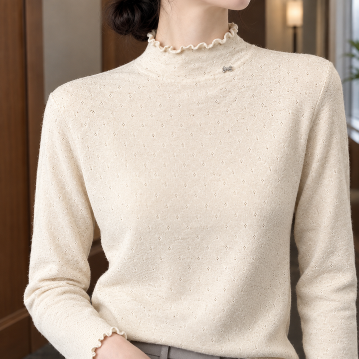 Women's Selene-Marie Lettuce Edge Sweater in Apricot | Invictora.com