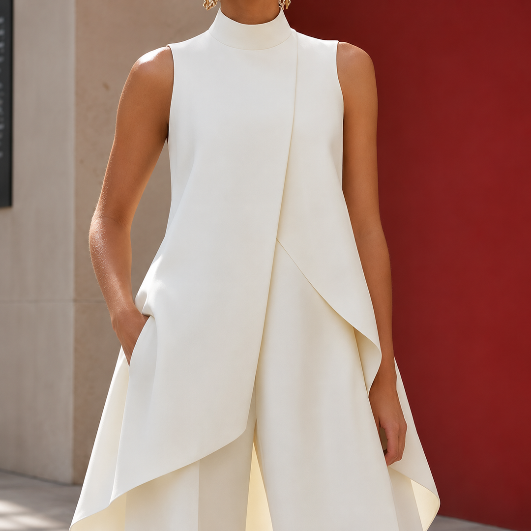 Women's Sonia-Pearl Asymmetric Pants Set in White | Invictora.com