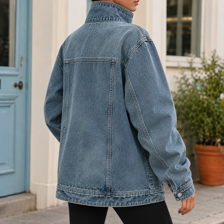 Women's Francesca Asymmetric Jacket in Washed Blue | Invictora.com