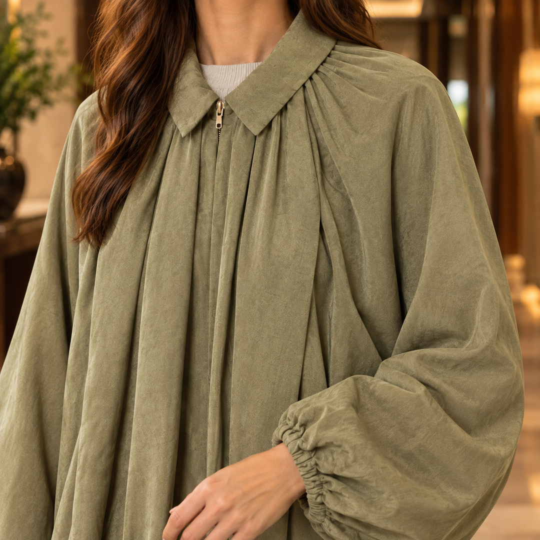 Women's Dorothea-Sage Balloon Jacket in Green | Invictora.com