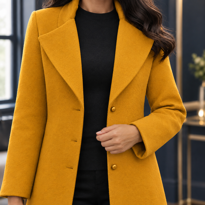 Women's Pascaline-Rose Tailored Coat in Mustard | Invictora.com