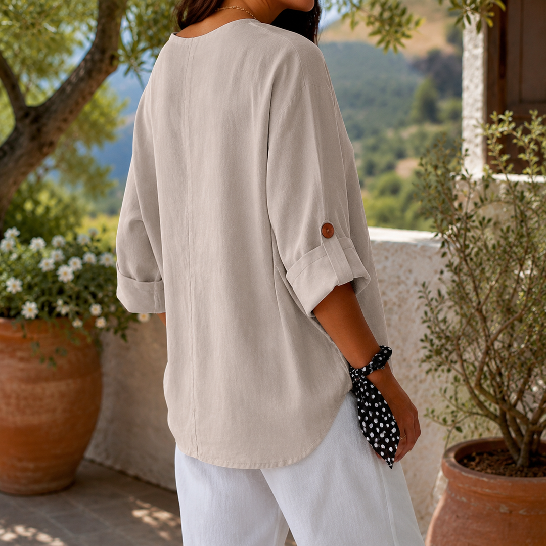 Women's Penelope-Sage Relaxed Blouse in Beige | Invictora.com