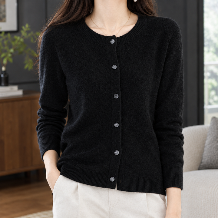 Women's Michelle Round Neck Cardigan in Warm White | Invictora.com