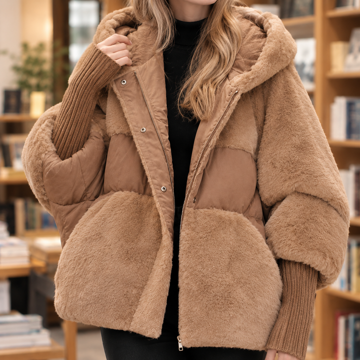 Women's Ilaria-Kate Plush Panel Jacket in Light Brown | Invictora.com