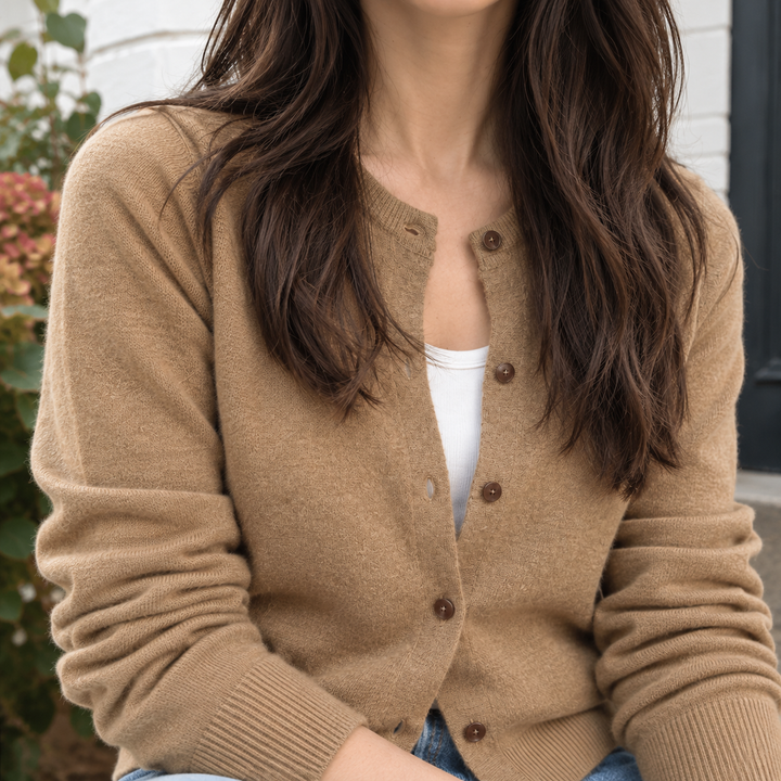 Women's Winona-Grace Round Neck Cardigan in Brown | Invictora.com