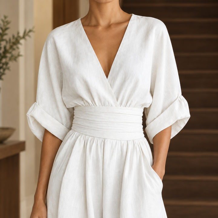 Women's Mathilde Wrap Jumpsuit in White | Invictora.com