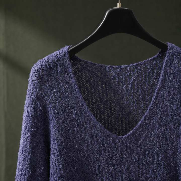 Women's Marlene-Jane Open Knit Sweater in Misty Night Blue | Invictora.com