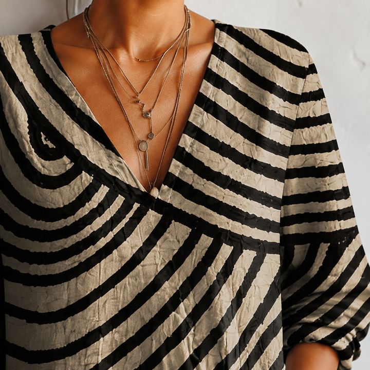Women's Renata-Kate Abstract Maxi Dress in Black and Beige | Invictora.com