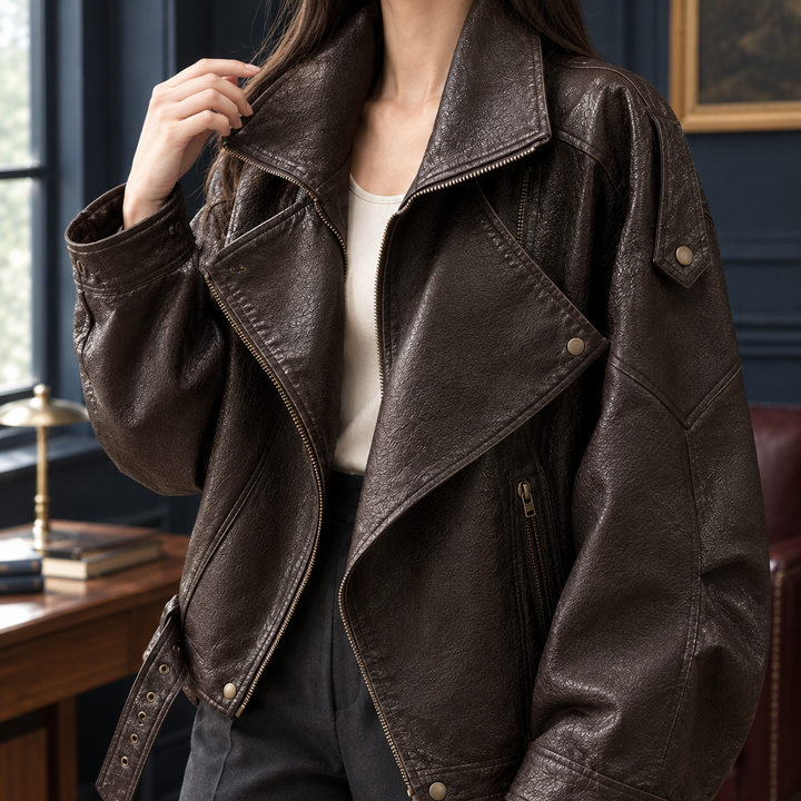 Women's Sienna-Elise Moto Jacket in Brown | Invictora.com