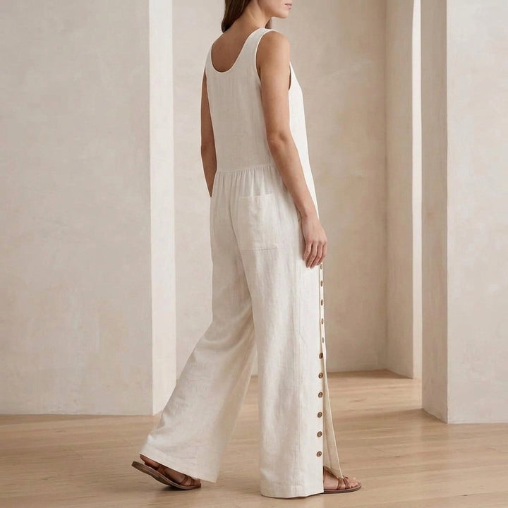 Women's Orla Button Detail Jumpsuit in White | Invictora.com