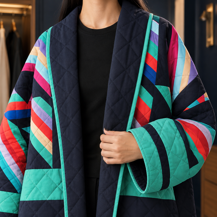 Women's Tallulah-Rose Patchwork Jacket in Navy Multicolour | Invictora.com
