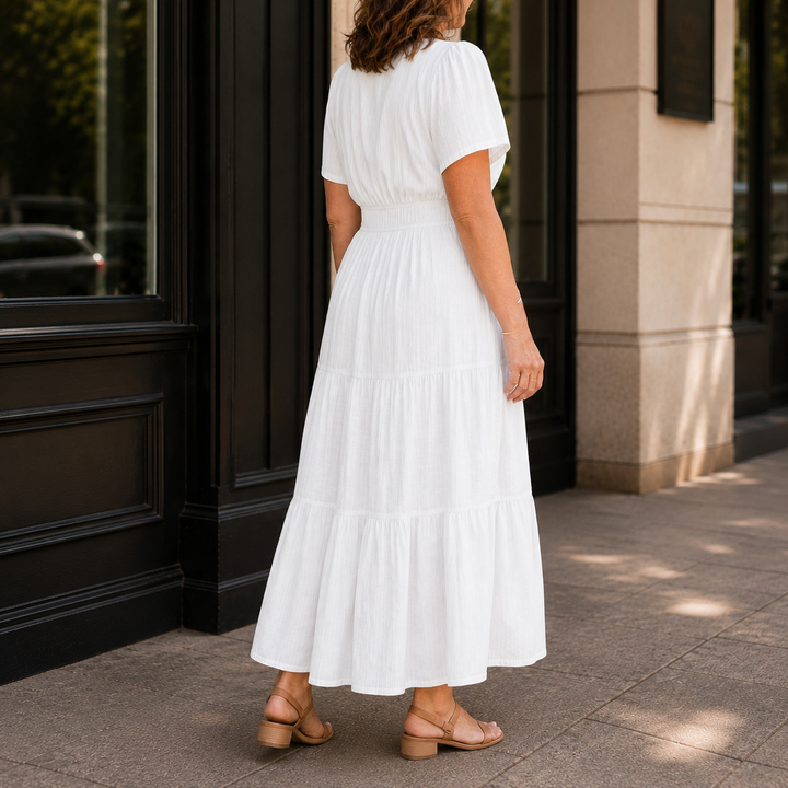 Women's Zinnia Tiered Maxi Dress in White | Invictora.com