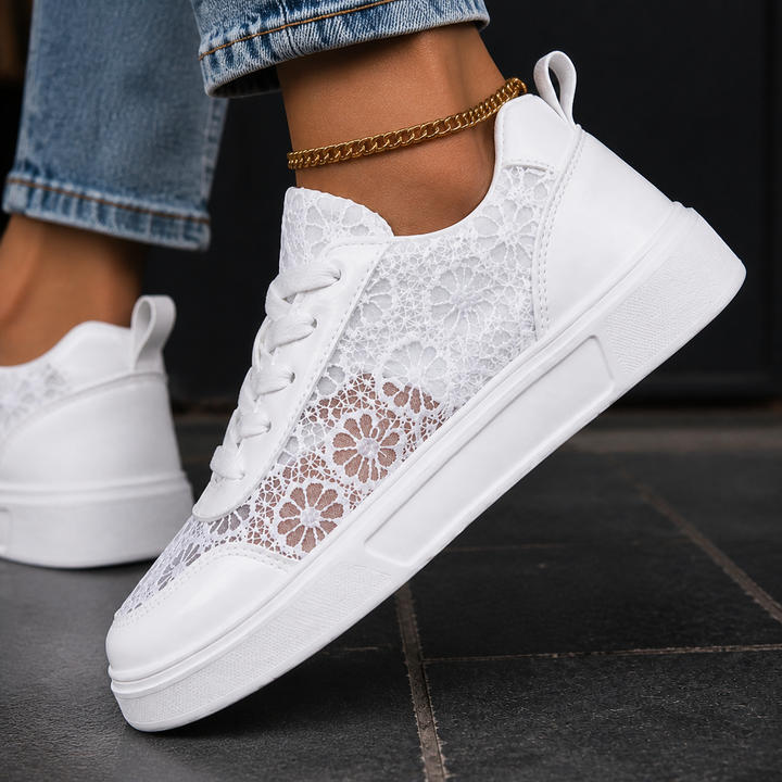 Women's Piras Floral Lace Sneakers in White | Invictora.com