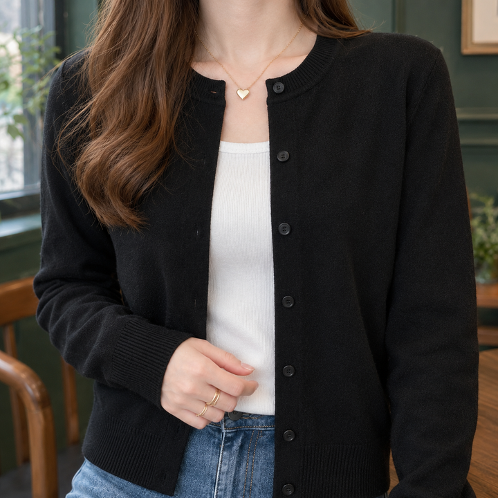 Women's Perla-Rae Fine Knit Cardigan in Black | Invictora.com