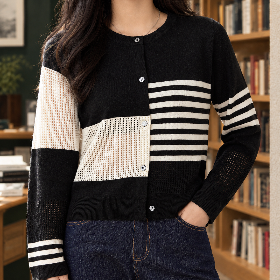 Women's Maxine-Belle Crewneck Cardigan in Black | Invictora.com