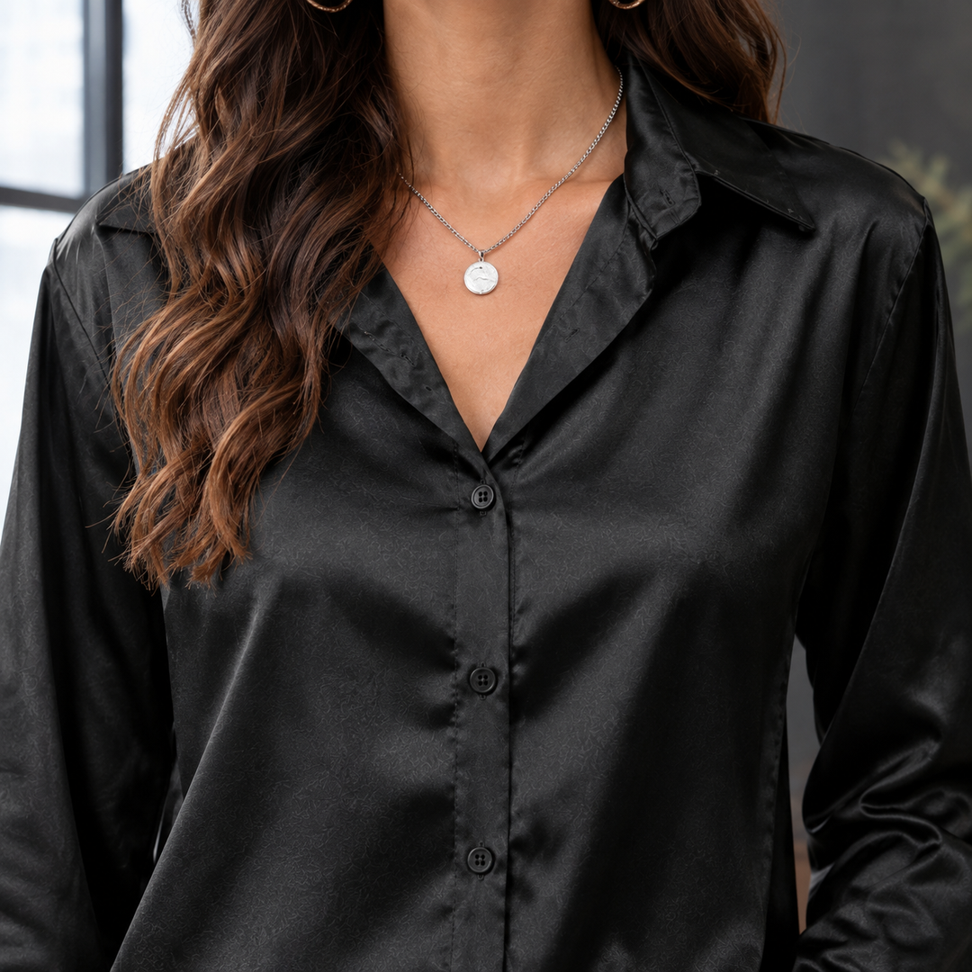Women's Tiffany Satin Shirt in Black | Invictora.com