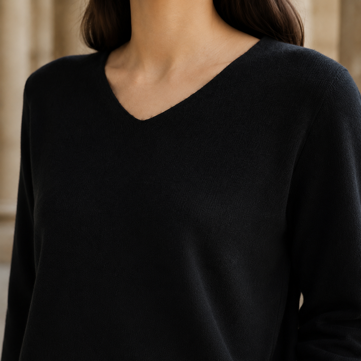 Women's Ameline V Neck Sweater in Black | Invictora.com