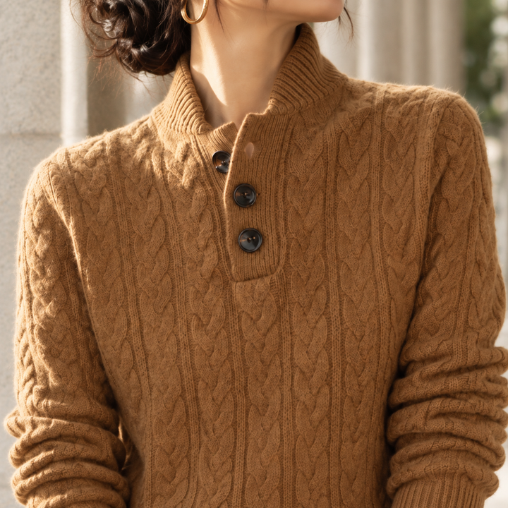 Women's Brigitta-Rae Cable Knit Sweater in Dark Camel | Invictora.com