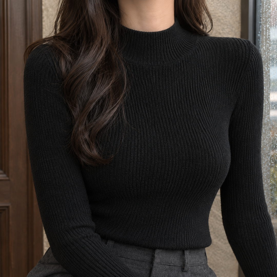 Women's Selena Ribbed Sweater in Black | Invictora.com