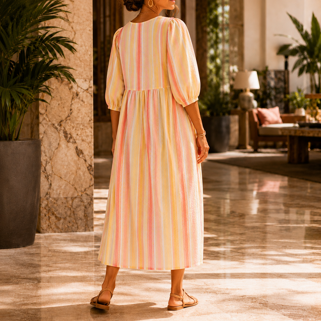 Women's Audrey Striped Midi Dress in Orange | Invictora.com