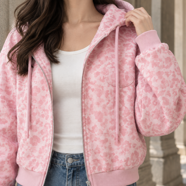 Women's Noemie-Claire Leopard Zip Jacket in Pink | Invictora.com