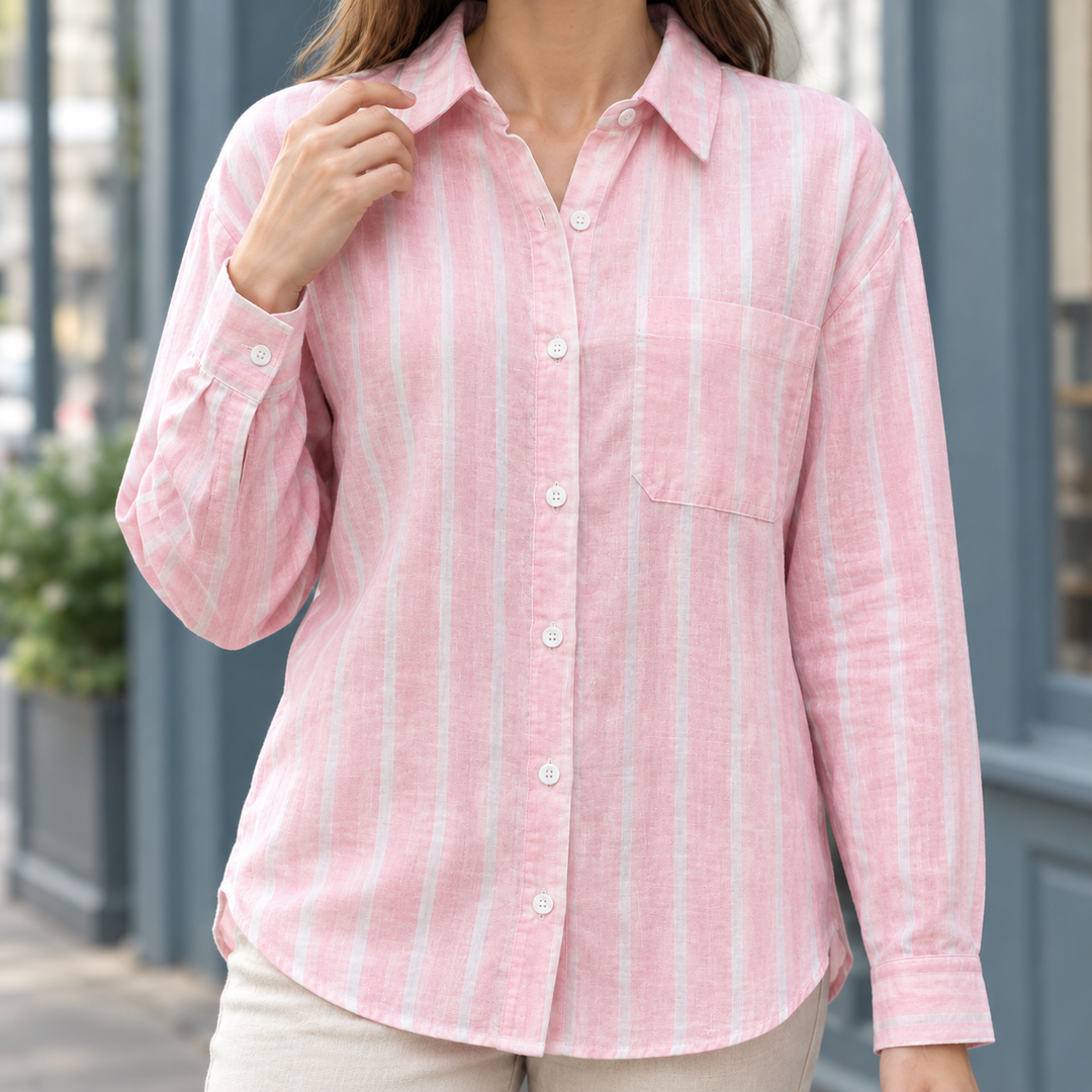 Women's Leocadia Striped Shirt in Pink Striped | Invictora.com