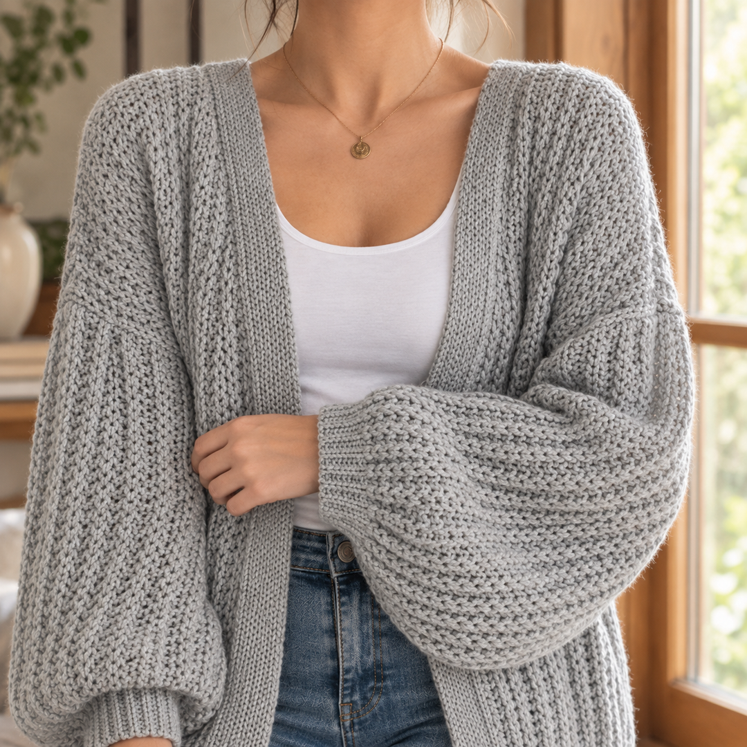 Women's Eleanora-Jane Chunky Knit Cardigan in Gray | Invictora.com