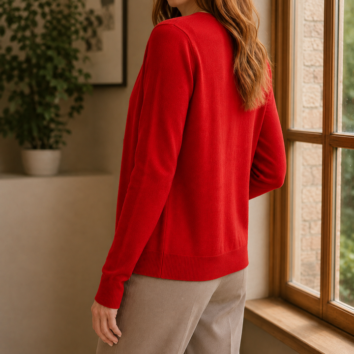 Women's Maxine-June V-Neck Sweater in Red | Invictora.com