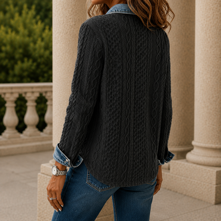Women's Oriana Denim Trim Shirt in Dark Blue | Invictora.com