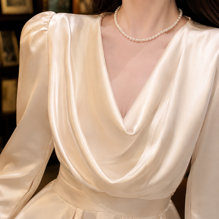 Women's Amandine Draped Blouse in Apricot | Invictora.com