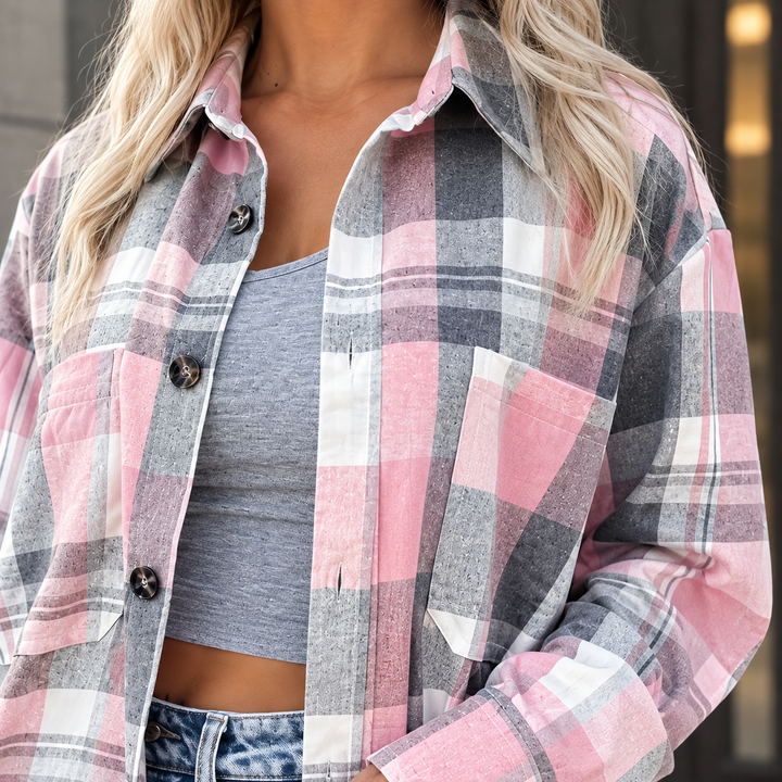Women's Tessa-Louise Plaid Overshirt in Pink | Invictora.com